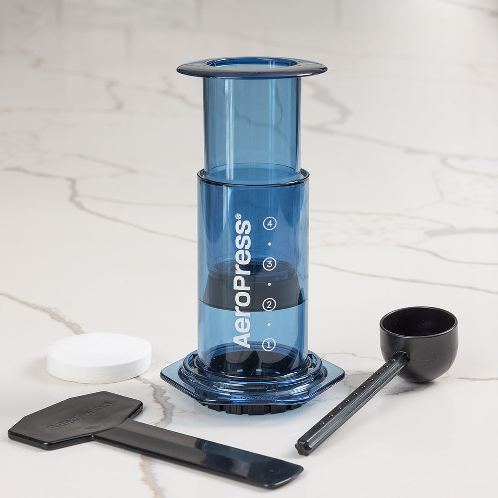 AeroPress Clear Coffee Maker (Blue) - Amici Coffee Store
