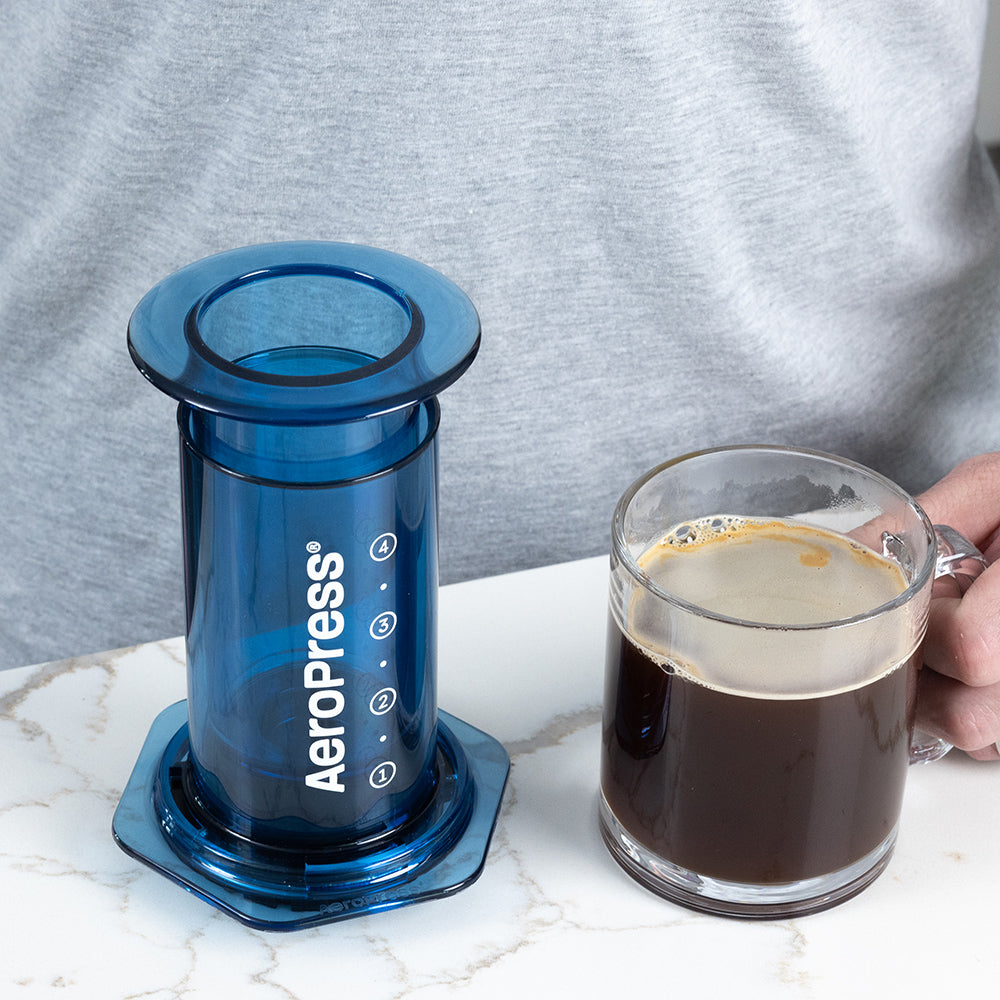 AeroPress Clear Coffee Maker (Blue) - Amici Coffee Store