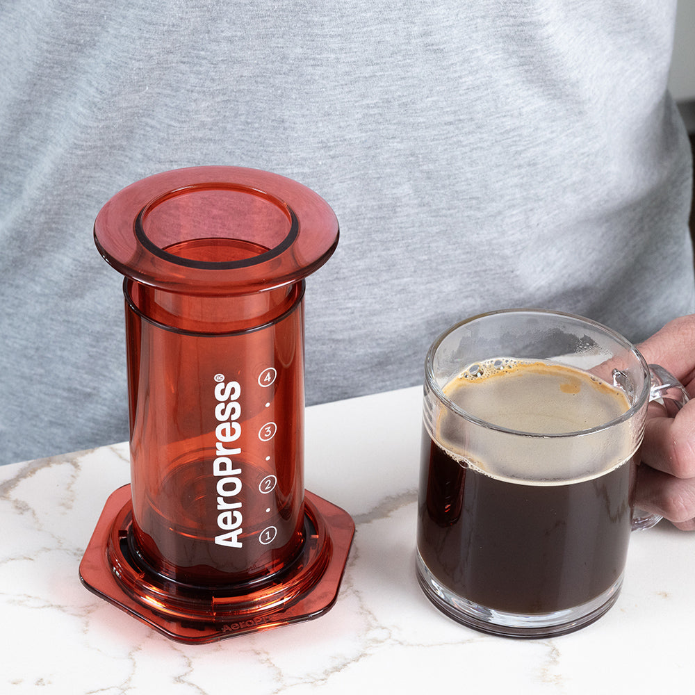 AeroPress Clear Coffee Maker (Red) - Amici Coffee Store