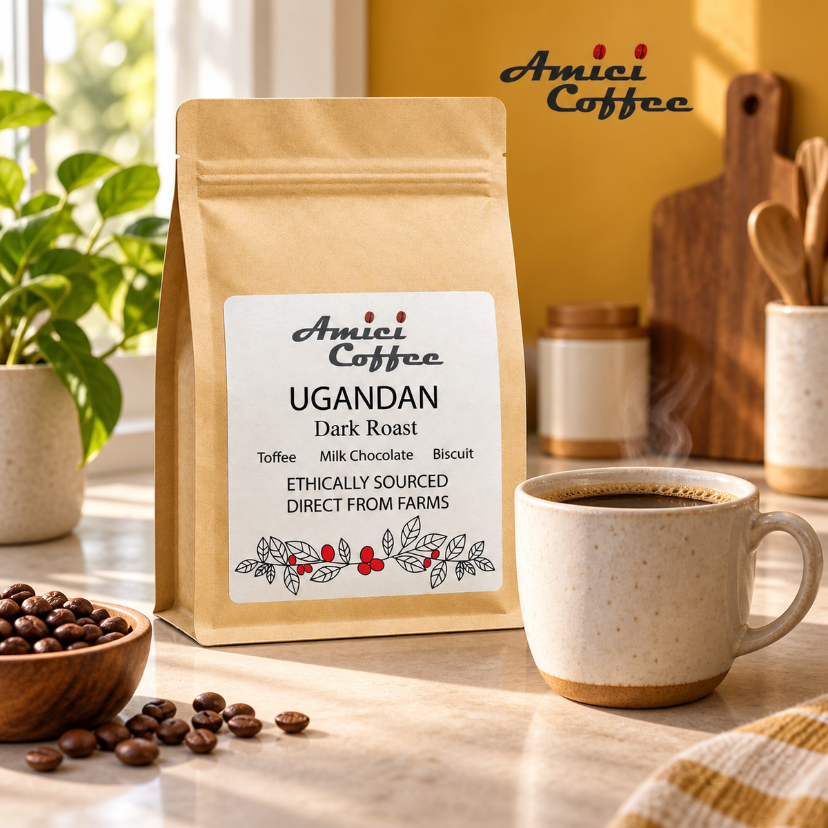 Coffee farm on Mount Elgon, Bugisu region of Uganda, origin of Amici Ugandan Single Origin