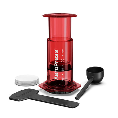 AeroPress Clear Coffee Maker (Red) - Amici Coffee Store