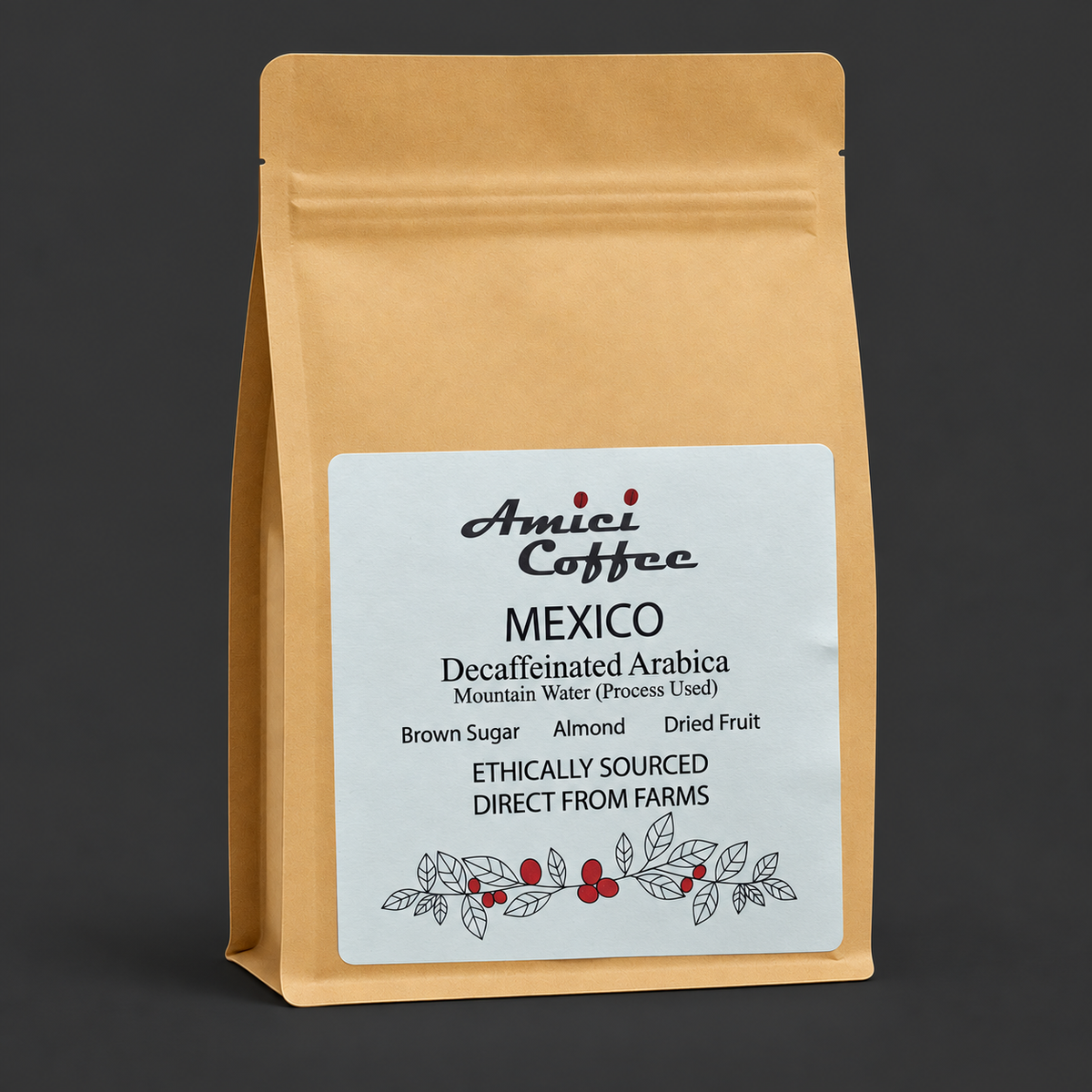 Amici Decaffeinated Arabica coffee bag