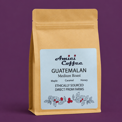 Amici Guatemalan Single Origin coffee bag - front label, Huehuetenango coffee