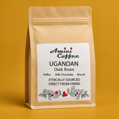 Amici Ugandan Single Origin coffee bag - front label, Bugisu Mount Elgon coffee