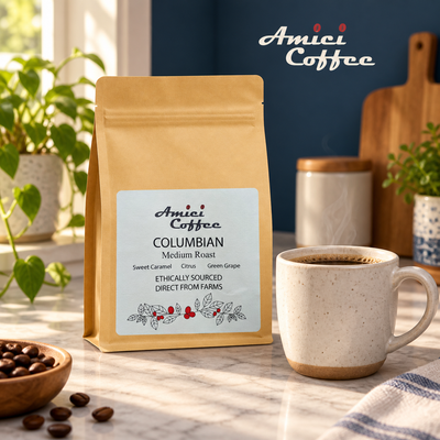 Coffee farm landscape in Colombia, origin of Amici Colombian Single Origin